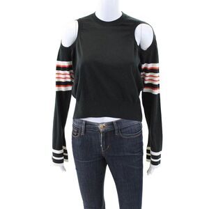 MRZ Womens Striped Sleeves Cold Shoulder Sweater Black Red Cotton Size Extra Sma